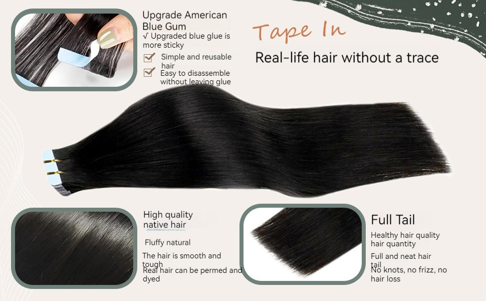 Human hair tape hair extensions in a silky smooth straight style